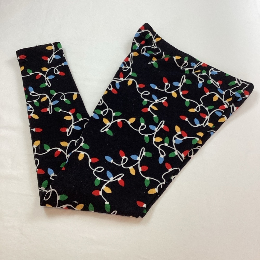 Festive String Light Print Kids Leggings Sz S